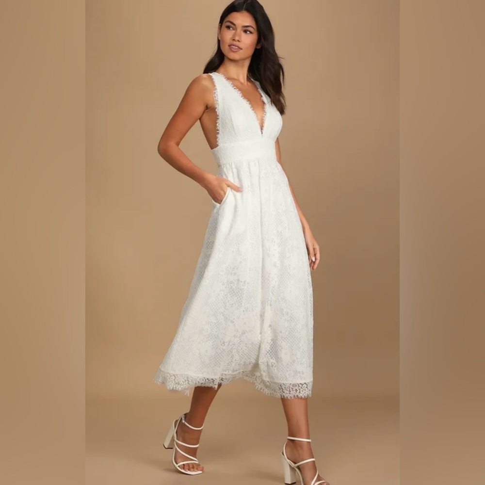Lulu's Ivory Lace Midi Dress